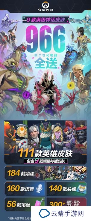 《守望先锋》国服回归近千款奖励公布！人均可得9款满级神话皮肤